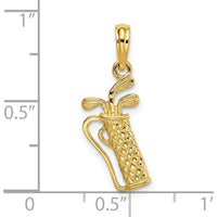 14K Yellow Gold Golf Bag with Clubs Charm Pendant - 16mm Polished Finish by Oro Pregiato