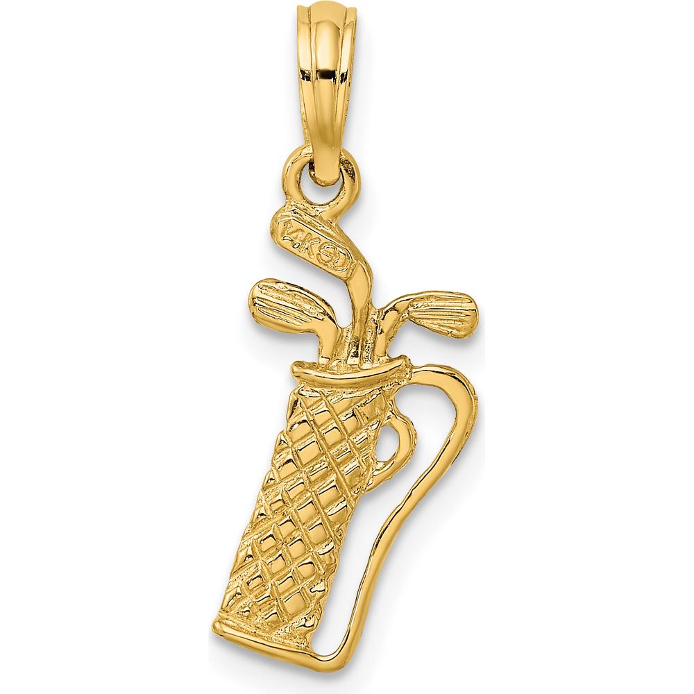 14K Yellow Gold Golf Bag with Clubs Charm Pendant - 16mm Polished Finish by Oro Pregiato