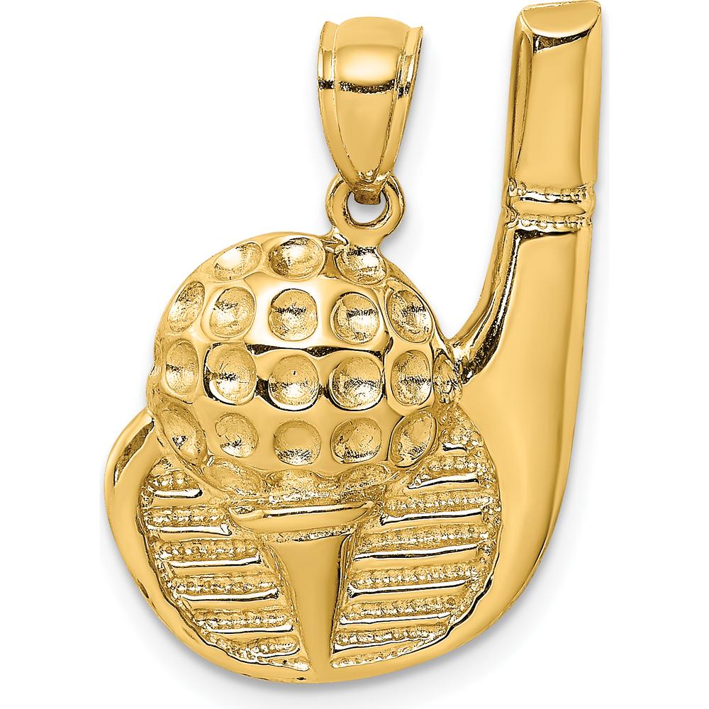 14K Yellow Gold Golf Club and Ball On Tee Pendant Charm - Polished Finish by Oro Pregiato