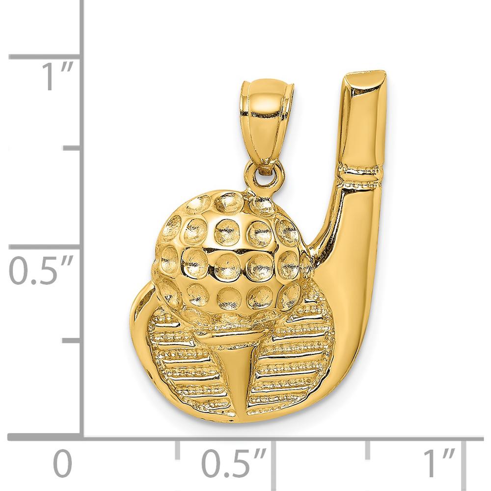 14K Yellow Gold Golf Club and Ball On Tee Pendant Charm - Polished Finish by Oro Pregiato