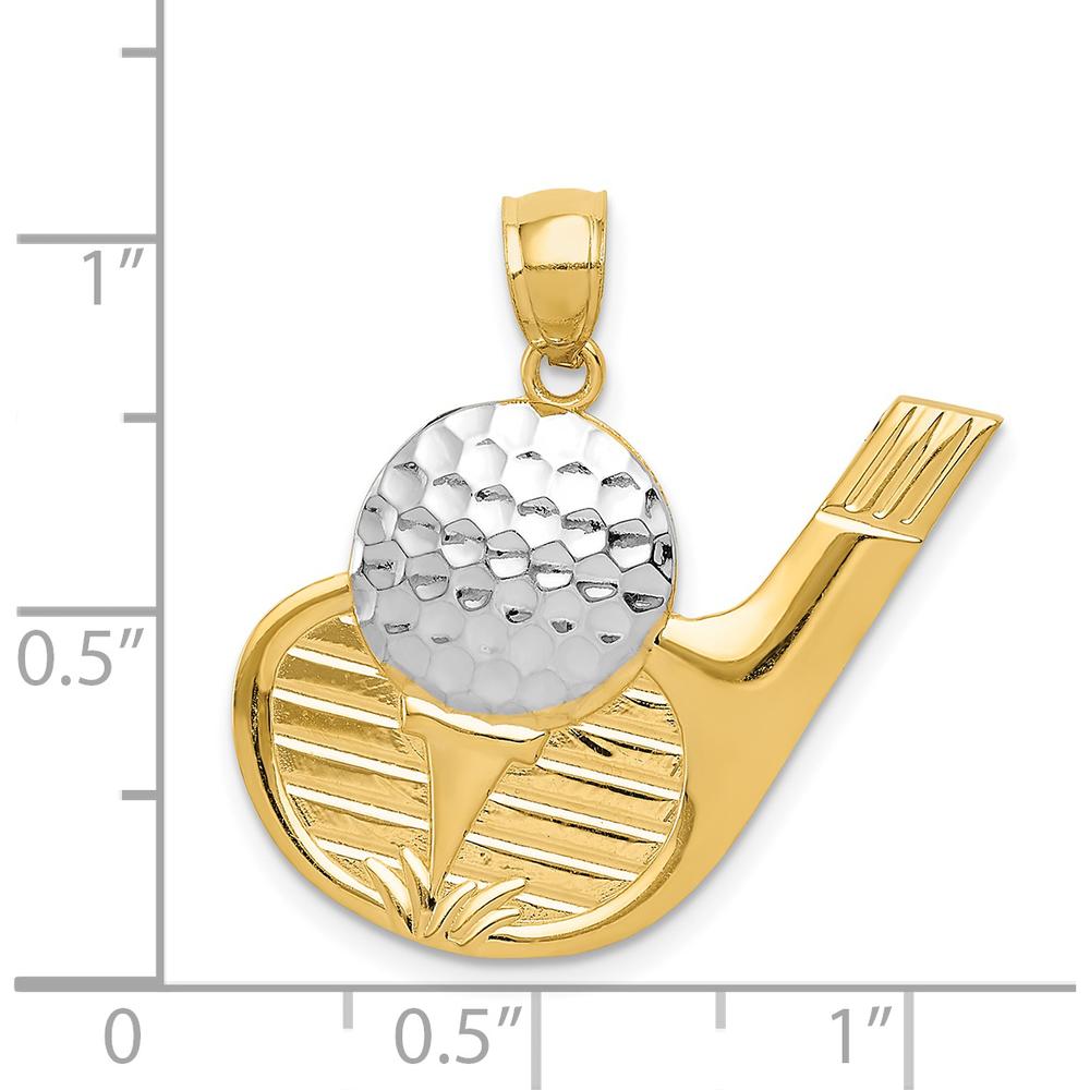14K Yellow Gold Golf Club and Ball Pendant with White Rhodium Accents - Textured Finish by Oro Pregiato
