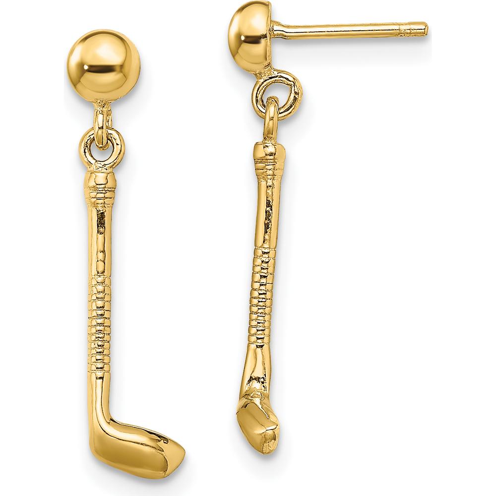 14K Yellow Gold Golf Club Dangle Earrings - Sporty Elegance with Polished Finish by 0