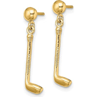 14K Yellow Gold Golf Club Dangle Earrings - Sporty Elegance with Polished Finish by 0