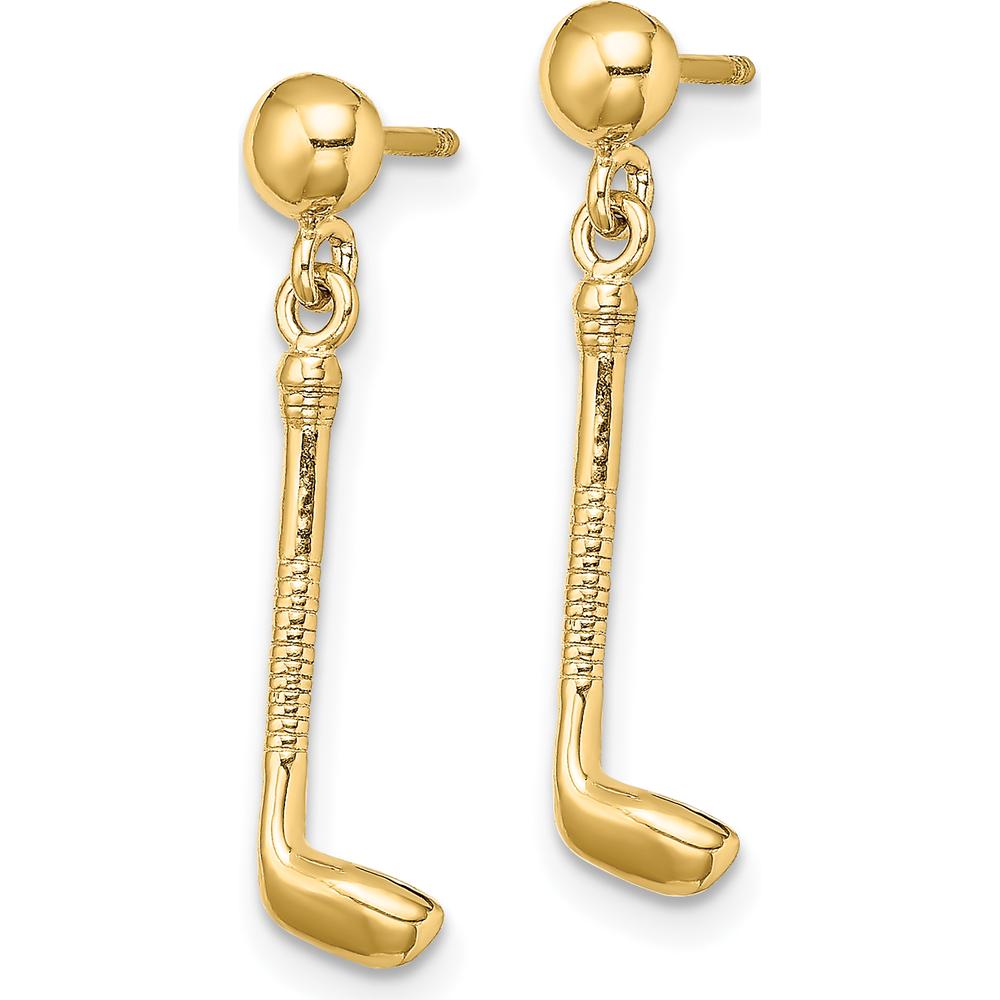 14K Yellow Gold Golf Club Dangle Earrings - Sporty Elegance with Polished Finish by 0