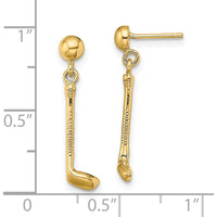 14K Yellow Gold Golf Club Dangle Earrings - Sporty Elegance with Polished Finish by 0