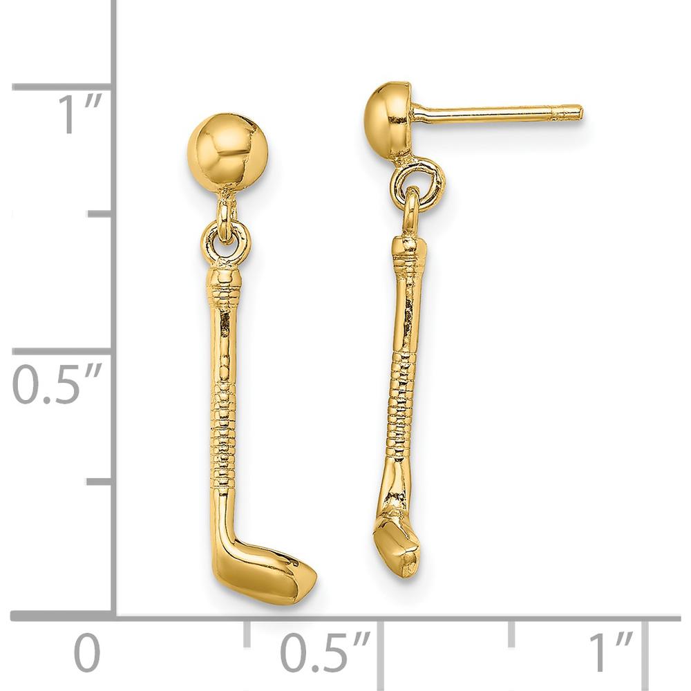 14K Yellow Gold Golf Club Dangle Earrings - Sporty Elegance with Polished Finish by 0