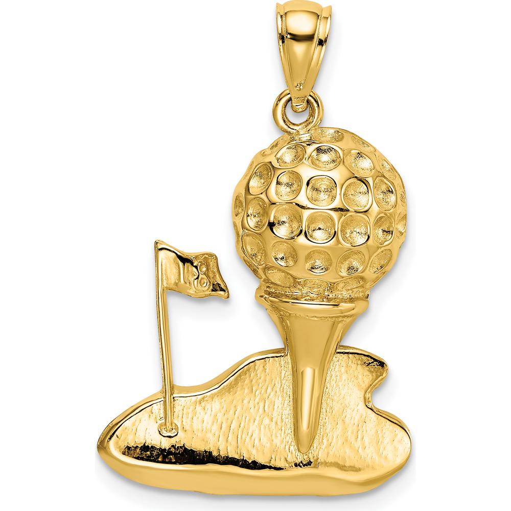 14K Yellow Gold Golf Tee and Flag Pendant Charm - Polished Finish by Oro Pregiato
