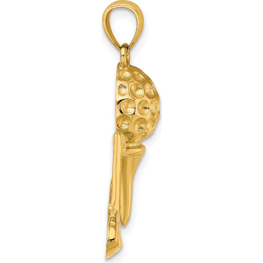 14K Yellow Gold Golf Tee and Flag Pendant Charm - Polished Finish by Oro Pregiato