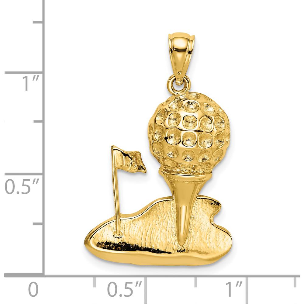 14K Yellow Gold Golf Tee and Flag Pendant Charm - Polished Finish by Oro Pregiato