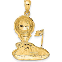 14K Yellow Gold Golf Tee and Flag Pendant Charm - Polished Finish by Oro Pregiato