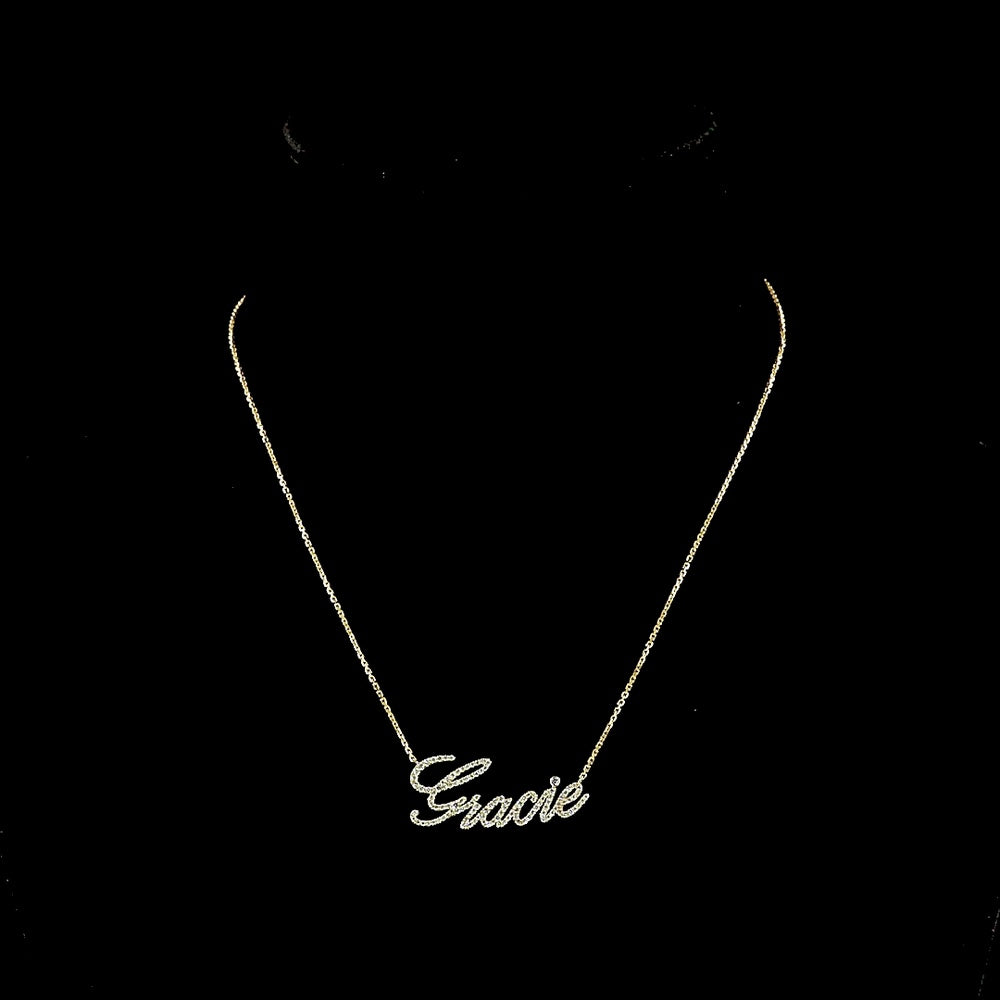 14K Yellow Gold "Gracie" Cursive Name Pendant with 0.43 Carat Total Weight Round Brilliant Lab Diamonds - Covaloro Fine Jewelry