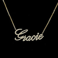 14K Yellow Gold "Gracie" Cursive Name Pendant with 0.43 Carat Total Weight Round Brilliant Lab Diamonds - Covaloro Fine Jewelry