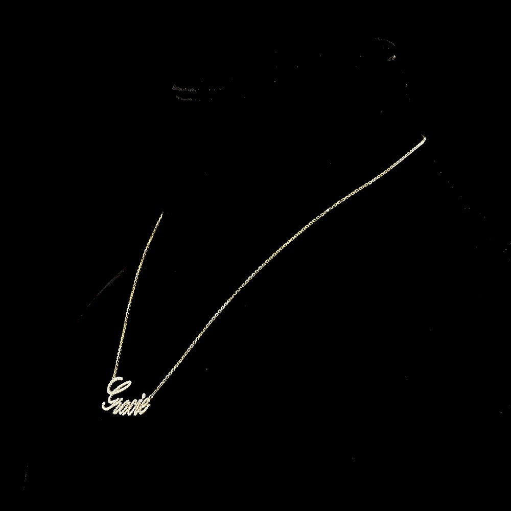 14K Yellow Gold "Gracie" Cursive Name Pendant with 0.43 Carat Total Weight Round Brilliant Lab Diamonds - Covaloro Fine Jewelry
