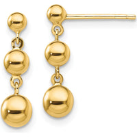 14K Yellow Gold Graduated 3-Ball Drop Earrings - Polished Finish, 18mm Length by 0