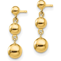 14K Yellow Gold Graduated 3-Ball Drop Earrings - Polished Finish, 18mm Length by 0