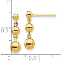 14K Yellow Gold Graduated 3-Ball Drop Earrings - Polished Finish, 18mm Length by 0
