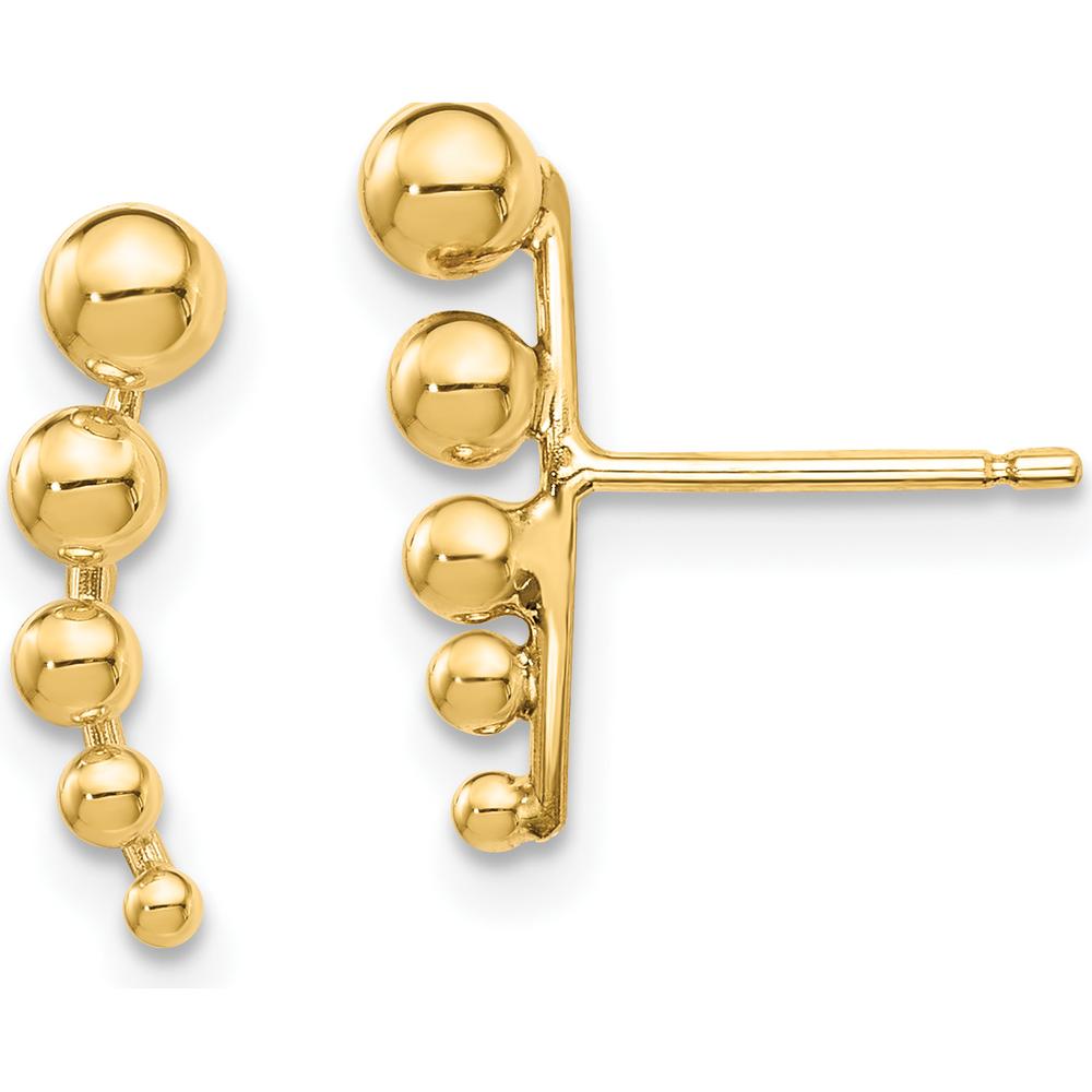 14K Yellow Gold Graduated Ball Post Earrings - 13.85mm Length by 0