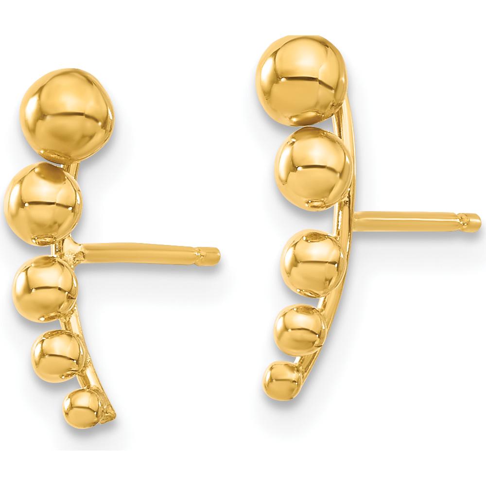 14K Yellow Gold Graduated Ball Post Earrings - 13.85mm Length by 0