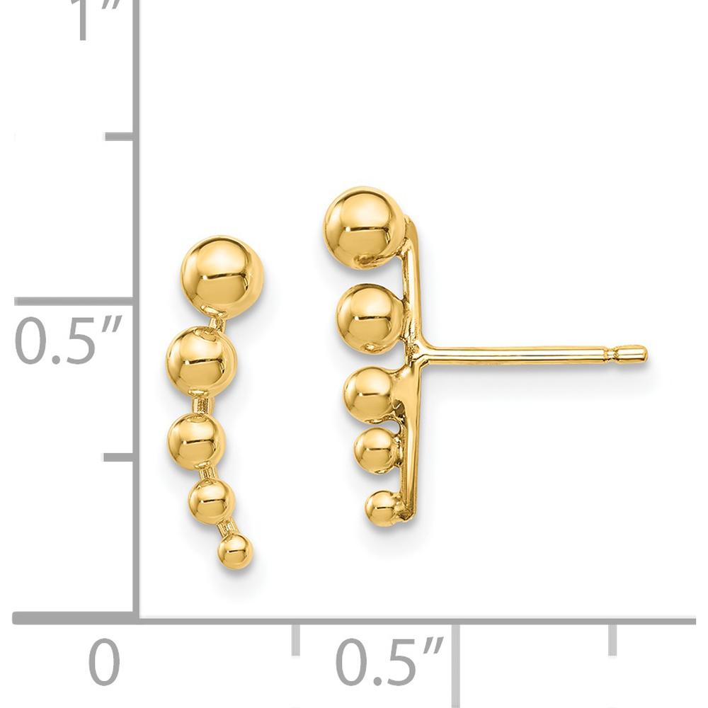14K Yellow Gold Graduated Ball Post Earrings - 13.85mm Length by 0