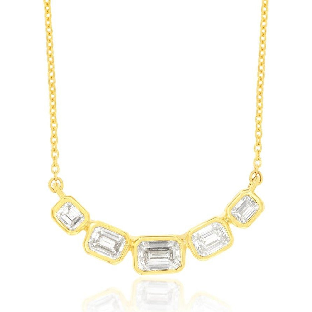 14K Yellow Gold Graduated Bezel-Set Emerald Cut Diamond Necklace - 0.80 Carat Total Diamond Weight - Royal Jewelry