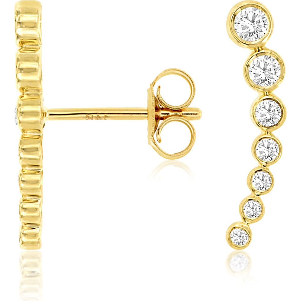 14K Yellow Gold Graduated Bezel-Set Round Diamond Drop Earrings - 0.34 Carat Total Diamond Weight - Royal Jewelry