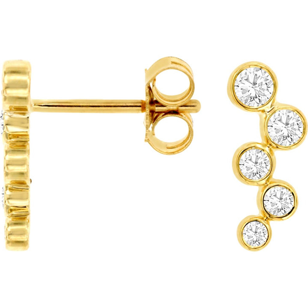 14K Yellow Gold Graduated Bezel-Set Round Diamond Ear Climbers - 0.33 Carat Total Diamond Weight - Royal Jewelry