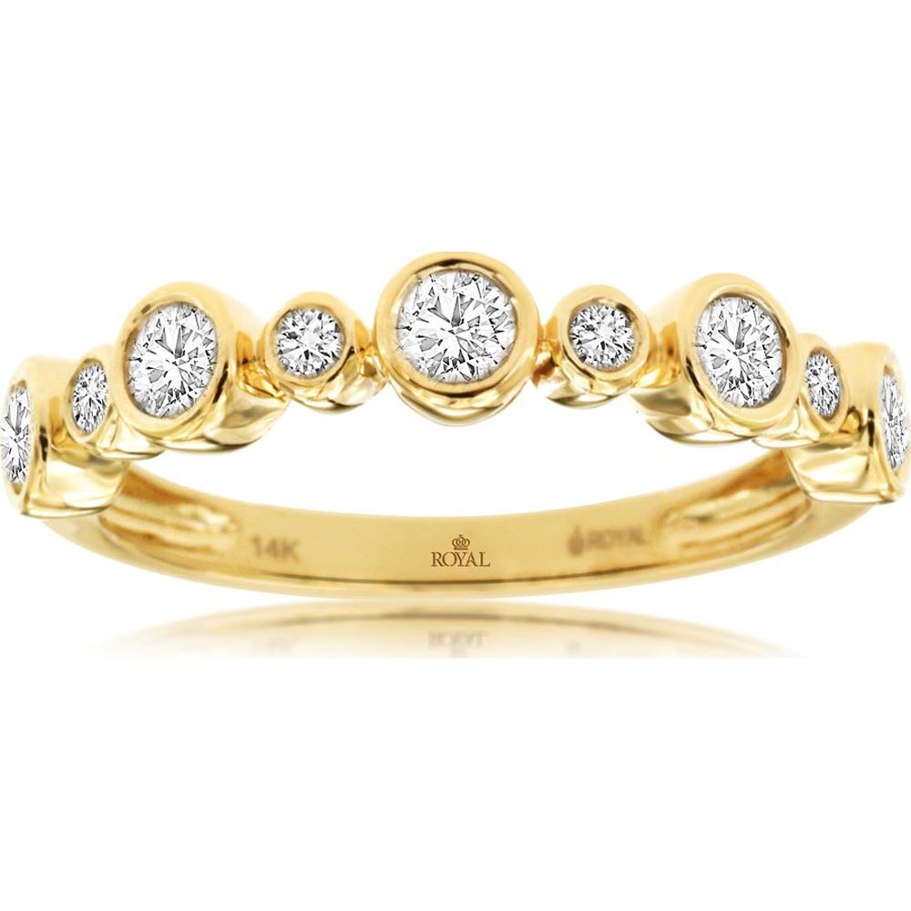 14K Yellow Gold Graduated Bezel-Set Round Diamond Wedding Band - 0.50 Carat Total Diamond Weight - Royal Jewelry