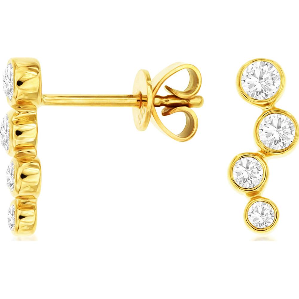 14K Yellow Gold Graduated Curved Bezel-Set Round Diamond Stud Earrings - 0.36 Carat Total Diamond Weight - Royal Jewelry