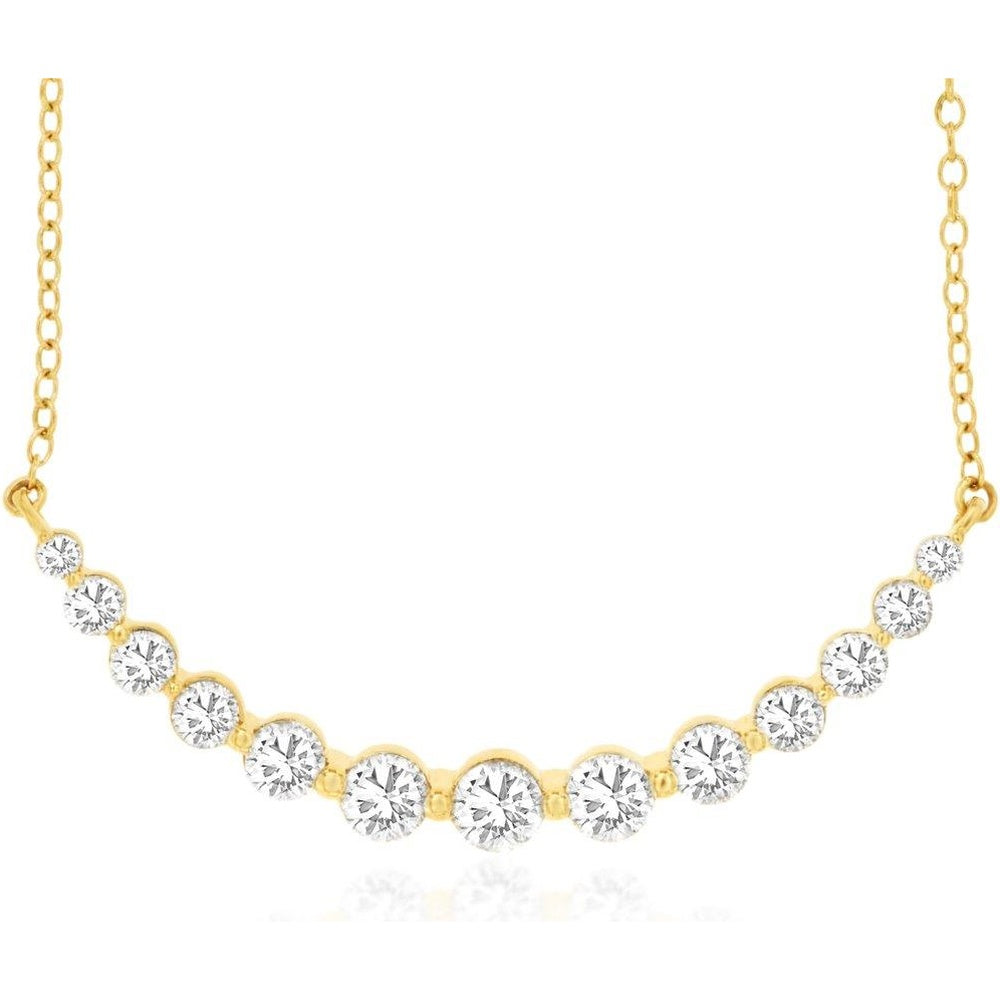 14K Yellow Gold Graduated Diamond Bar Necklace with Round Brilliant Cut Diamonds - 1.00 Carat Total Diamond Weight - Royal Jewelry