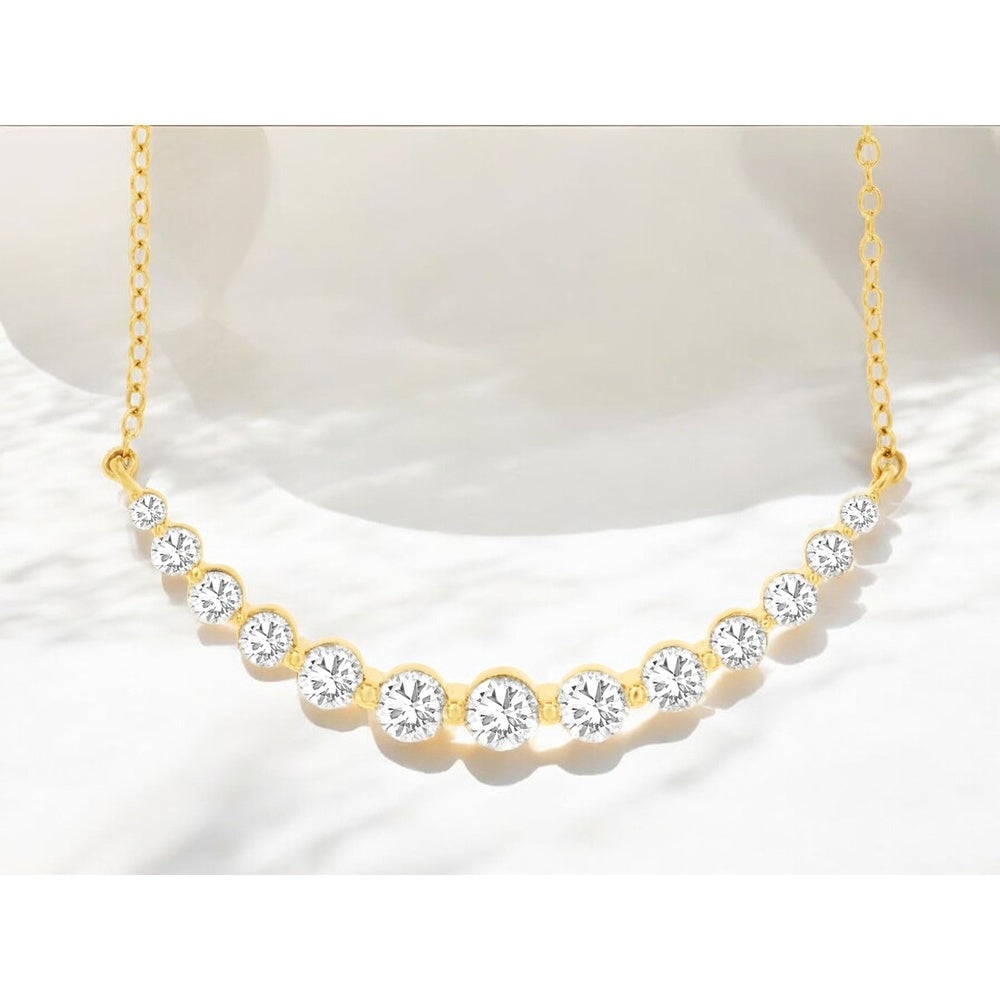 14K Yellow Gold Graduated Diamond Bar Necklace with Round Brilliant Cut Diamonds - 1.00 Carat Total Diamond Weight - Royal Jewelry