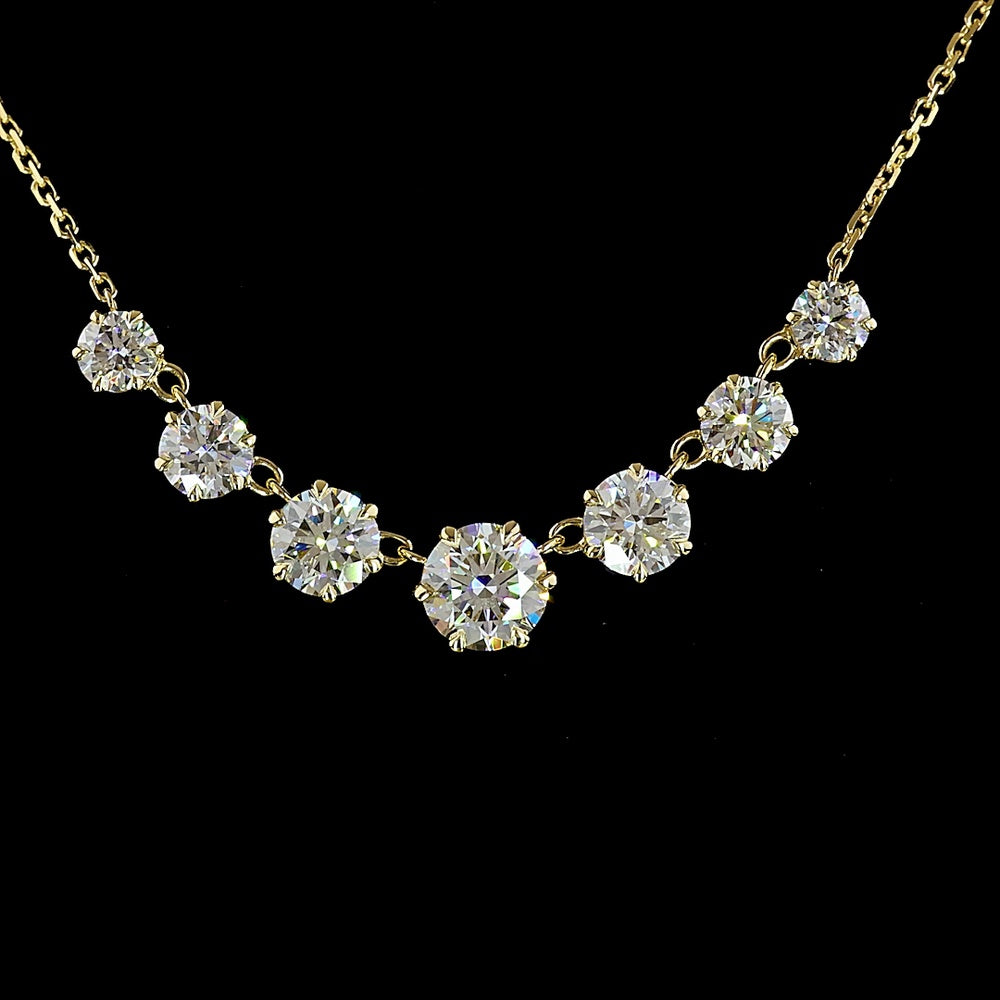 14K Yellow Gold Graduated Diamond Necklace with 7 Prong Set Round Brilliant Cut Lab Diamonds - 2.66 Carats Total Diamond Weight - Covaloro Fine Jewelry