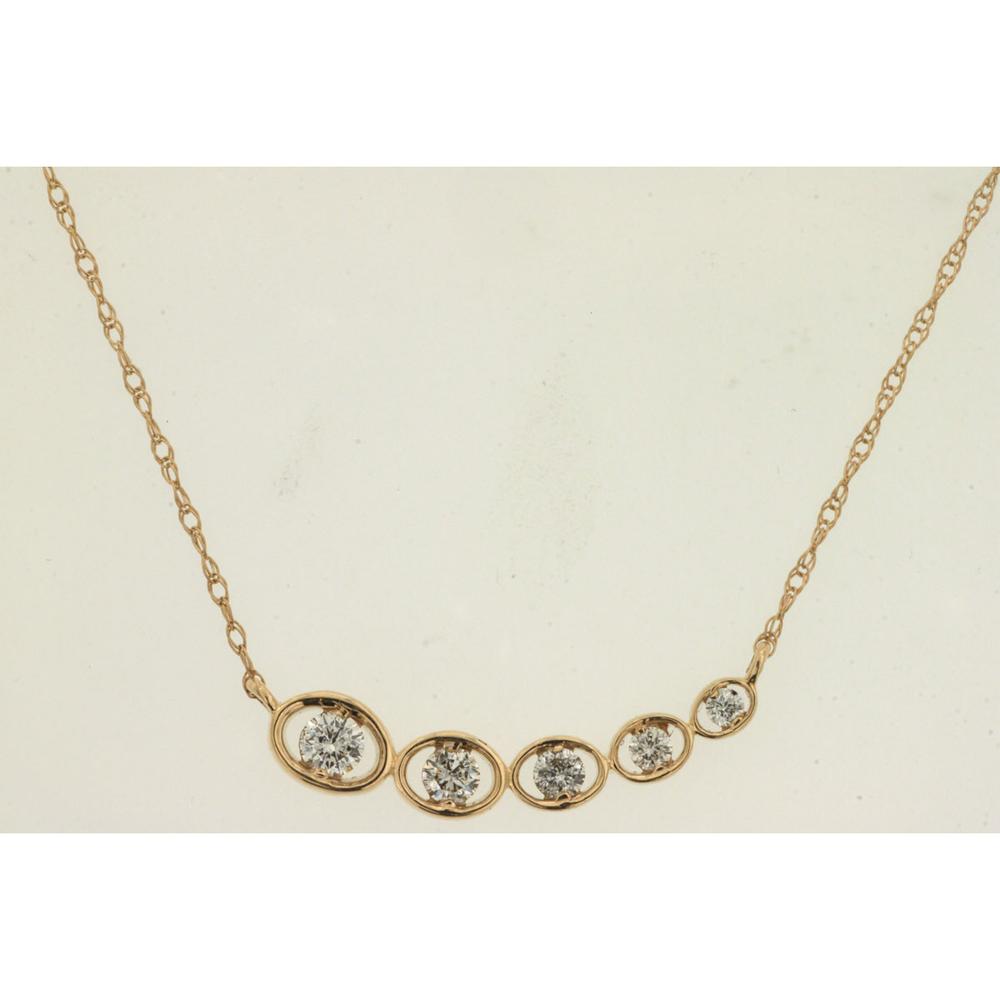 14K Yellow Gold Graduated Diamond Station Necklace with Bezel-Style Set Round Diamonds - 0.25 Carat Total Diamond Weight - Royal Jewelry