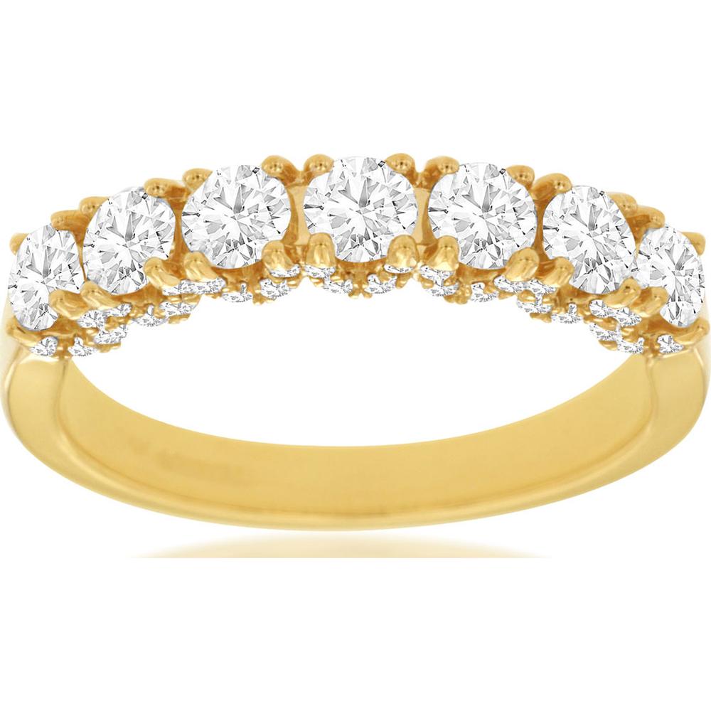 14K Yellow Gold Graduated Diamond Wedding Band with Prong Set Round Diamonds - 1.18 Carat Total Diamond Weight - Royal Jewelry