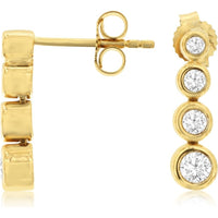 14K Yellow Gold Graduated Drop Earrings with Bezel Set Round Diamonds - 0.33 Carat Total Diamond Weight - Royal Jewelry
