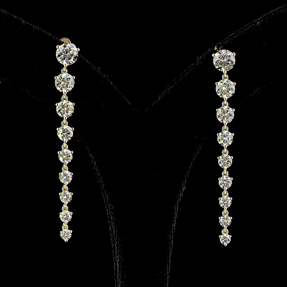 14K Yellow Gold Graduated Drop Earrings with Prong Set Round Lab Diamonds - 4.91 Carat Total Diamond Weight - Covaloro Fine Jewelry