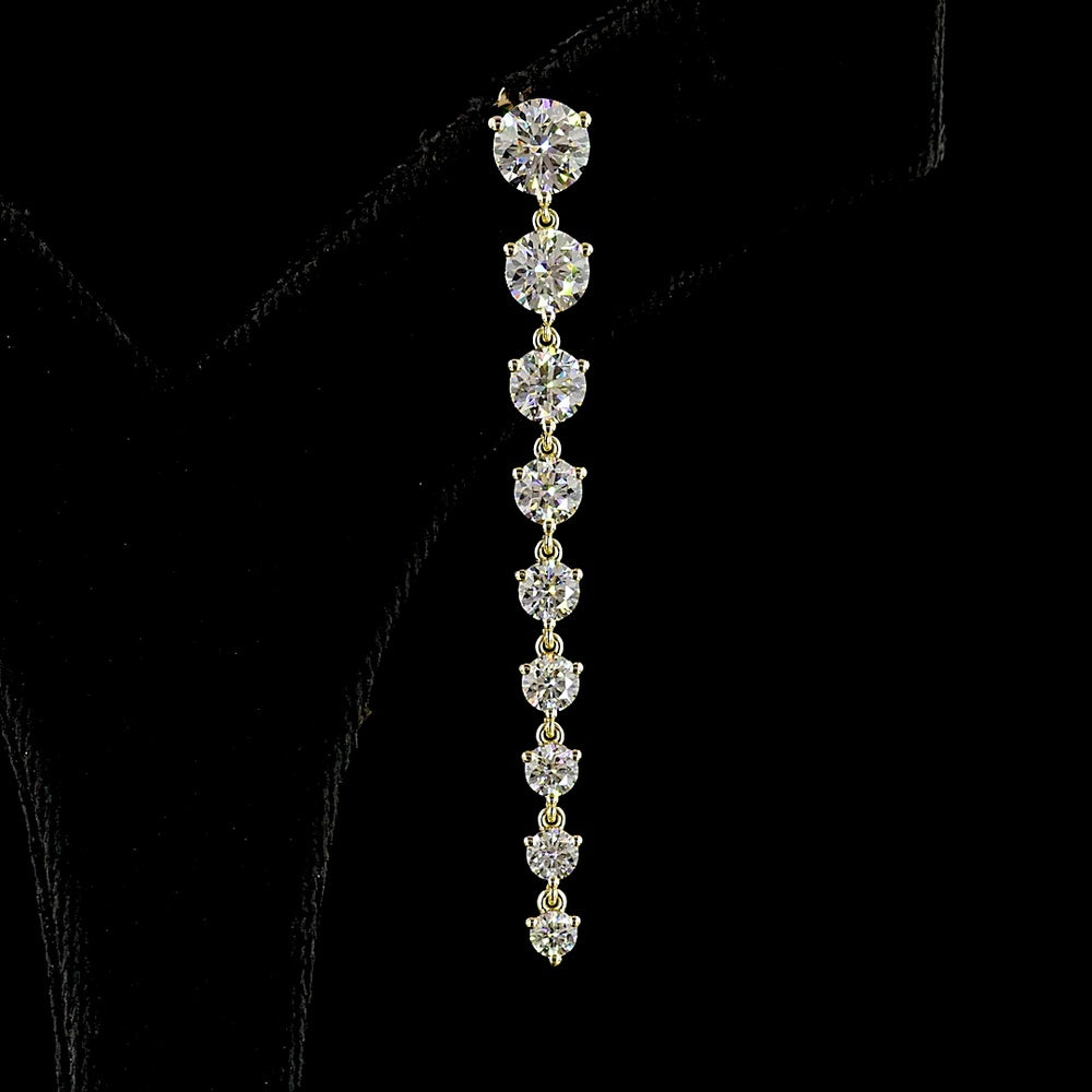 14K Yellow Gold Graduated Drop Earrings with Prong Set Round Lab Diamonds - 4.91 Carat Total Diamond Weight - Covaloro Fine Jewelry
