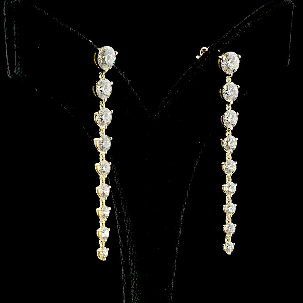 14K Yellow Gold Graduated Drop Earrings with Prong Set Round Lab Diamonds - 4.91 Carat Total Diamond Weight - Covaloro Fine Jewelry