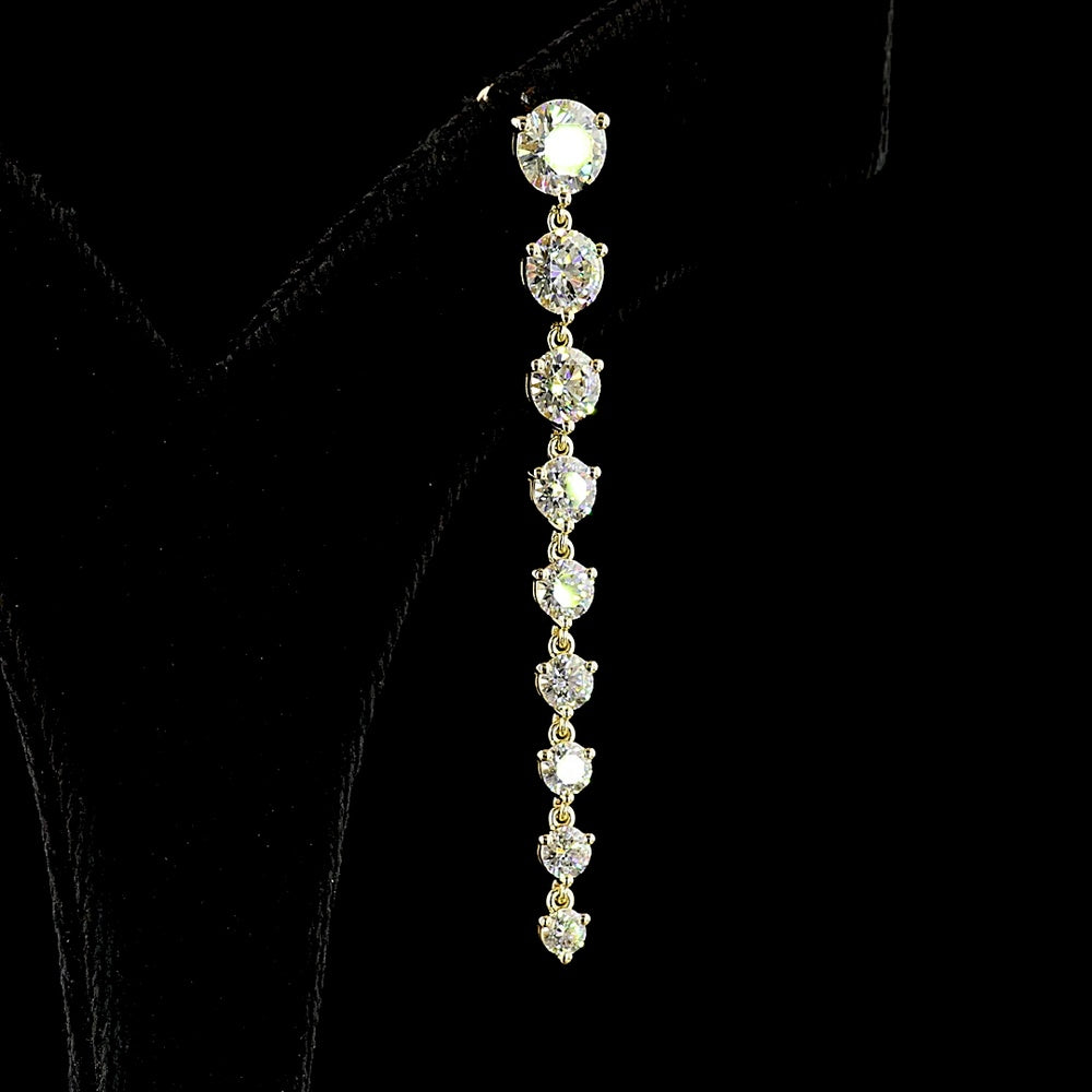 14K Yellow Gold Graduated Drop Earrings with Prong Set Round Lab Diamonds - 4.91 Carat Total Diamond Weight - Covaloro Fine Jewelry
