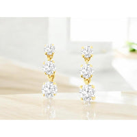 14K Yellow Gold Graduated Drop Earrings with Round Prong-Set Diamonds - 0.50 Carat Total Diamond Weight - Royal Jewelry