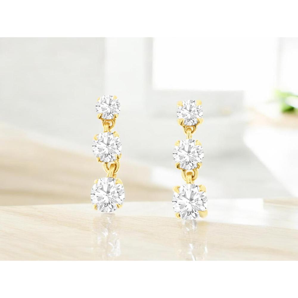 14K Yellow Gold Graduated Drop Earrings with Round Prong-Set Diamonds - 0.50 Carat Total Diamond Weight - Royal Jewelry