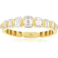 14K Yellow Gold Graduated Emerald Cut Diamond Wedding Band with Bar Setting - 1.00 Carat Total Diamond Weight - Royal Jewelry