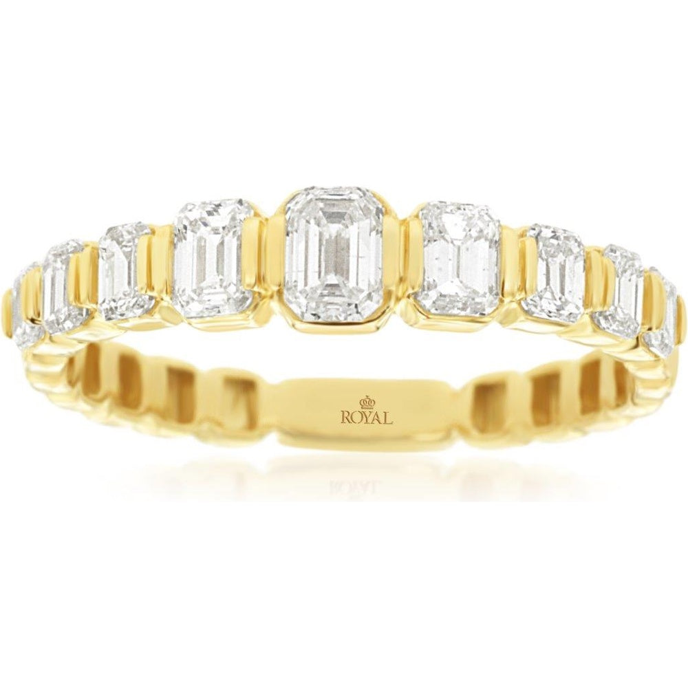 14K Yellow Gold Graduated Emerald Cut Diamond Wedding Band with Bar Setting - 1.00 Carat Total Diamond Weight - Royal Jewelry