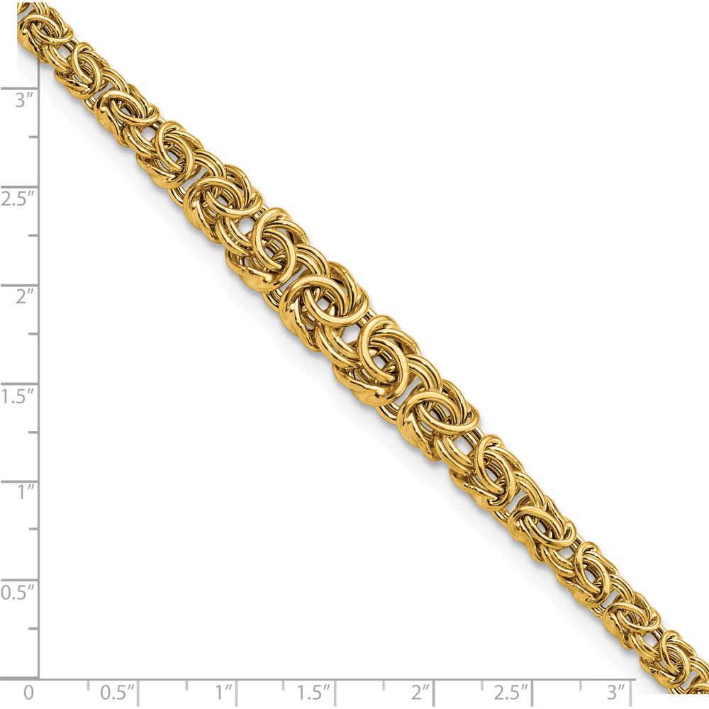 14K Yellow Gold Graduated Fancy Byzantine Bracelet - 7.25" Length by 0