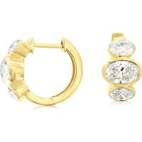 14K Yellow Gold Graduated Huggie Earrings with Bezel Set Oval Lab Grown Diamonds - 2.50 Carat Total Diamond Weight - Royal Jewelry