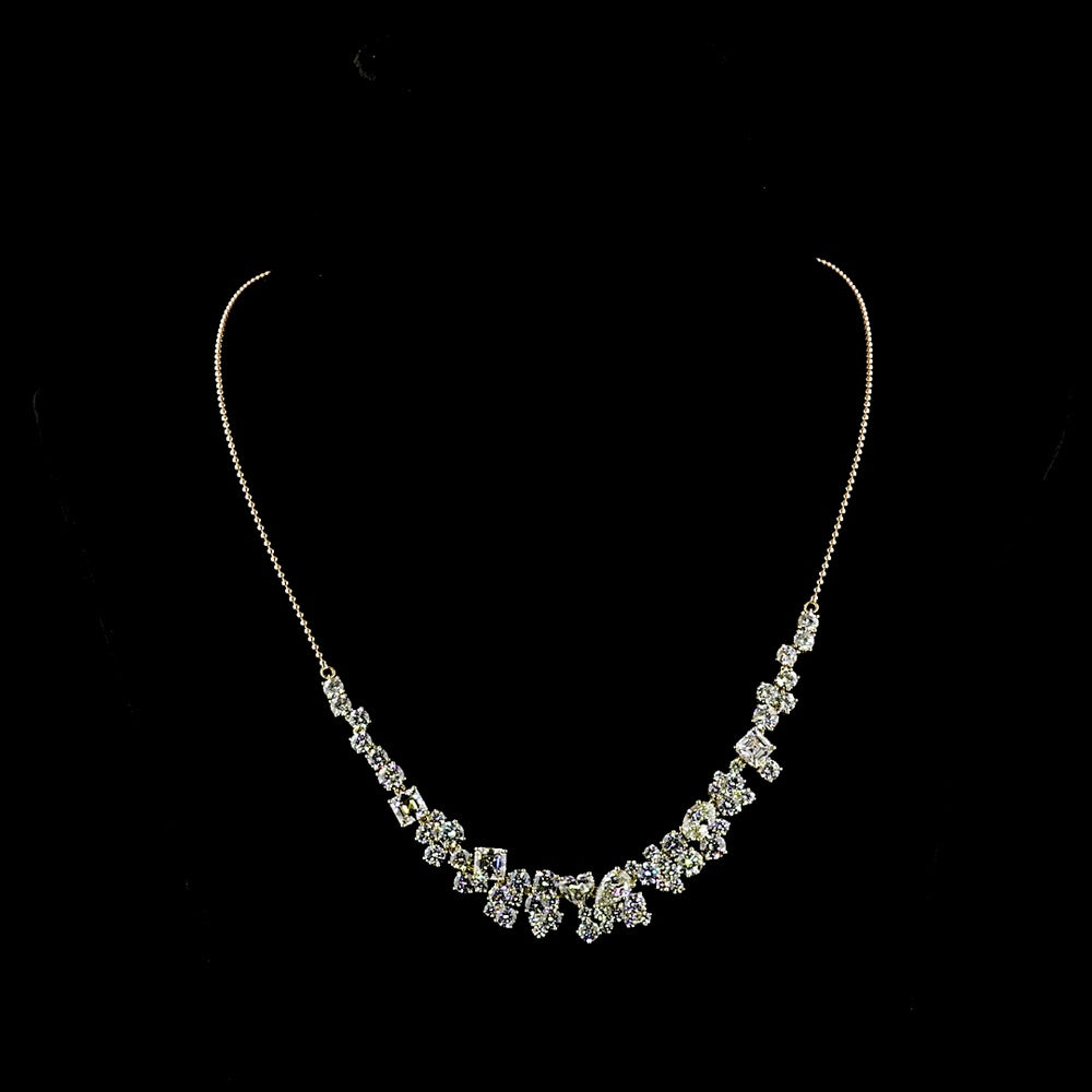 14K Yellow Gold Graduated Mixed Shape Necklace with Asscher and Heart Cut Lab Diamonds - 18.38 Carat Total Diamond Weight - Covaloro Fine Jewelry