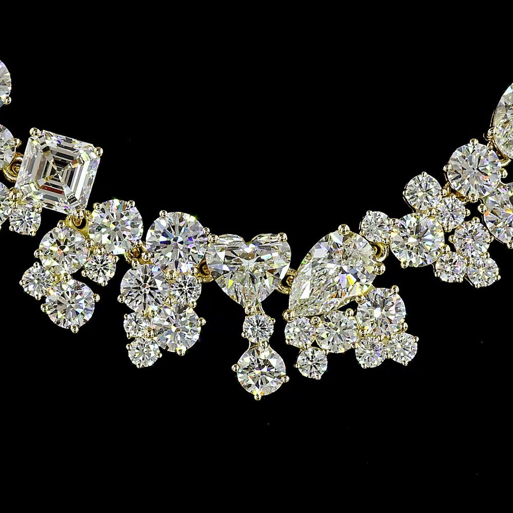14K Yellow Gold Graduated Mixed Shape Necklace with Asscher and Heart Cut Lab Diamonds - 18.38 Carat Total Diamond Weight - Covaloro Fine Jewelry