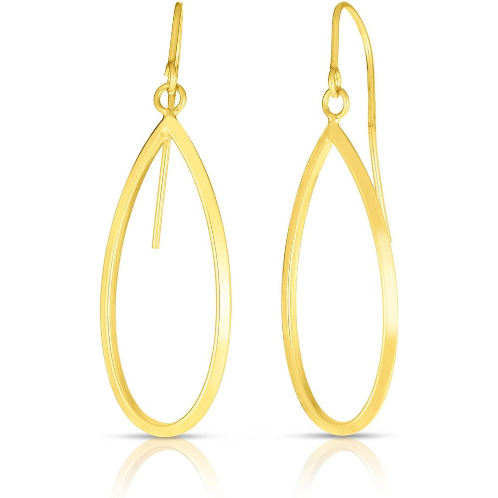 14K Yellow Gold Graduated Open Oval Drop Earrings with Polished Finish and Euro Wire Closure by Orozza Fine Jewelry