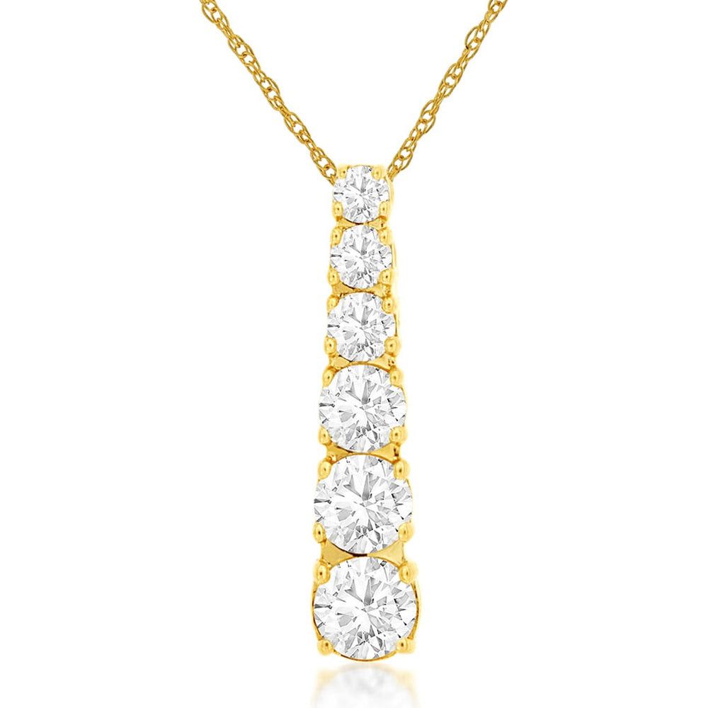14K Yellow Gold Graduated Pendant Necklace with Six Prong-Set Round Diamonds - 0.60 Carat Total Diamond Weight - Royal Jewelry