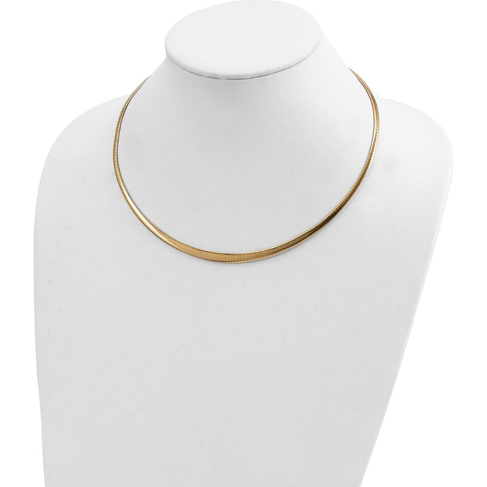 14K Yellow Gold Graduated Reversible Omega Necklace with Rhodium Plating - 16 Inches by 0