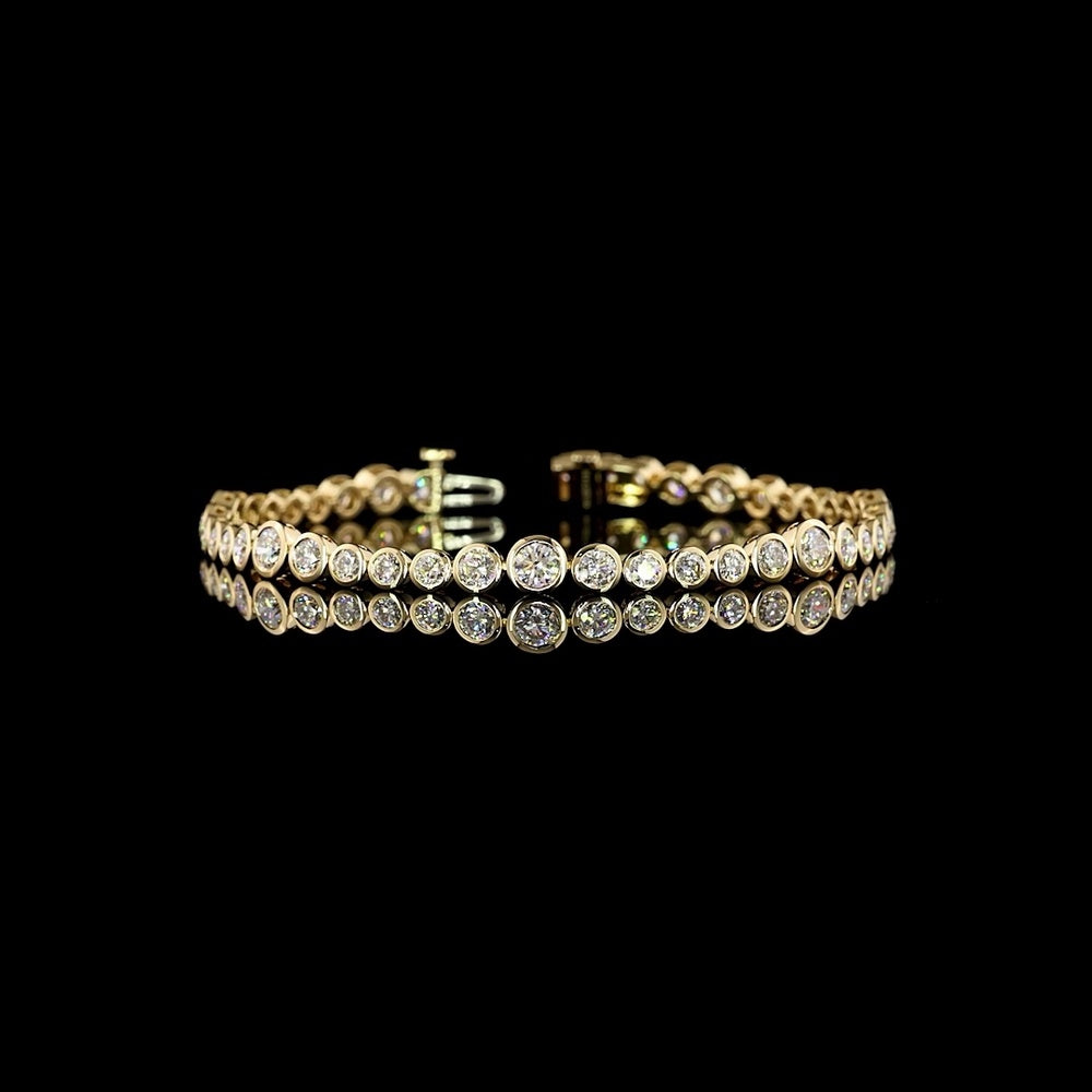 14K Yellow Gold Graduated Riviera Bracelet with Bezel Set Round Lab Diamonds - 4.92 Carat Total Weight - Covaloro Fine Jewelry
